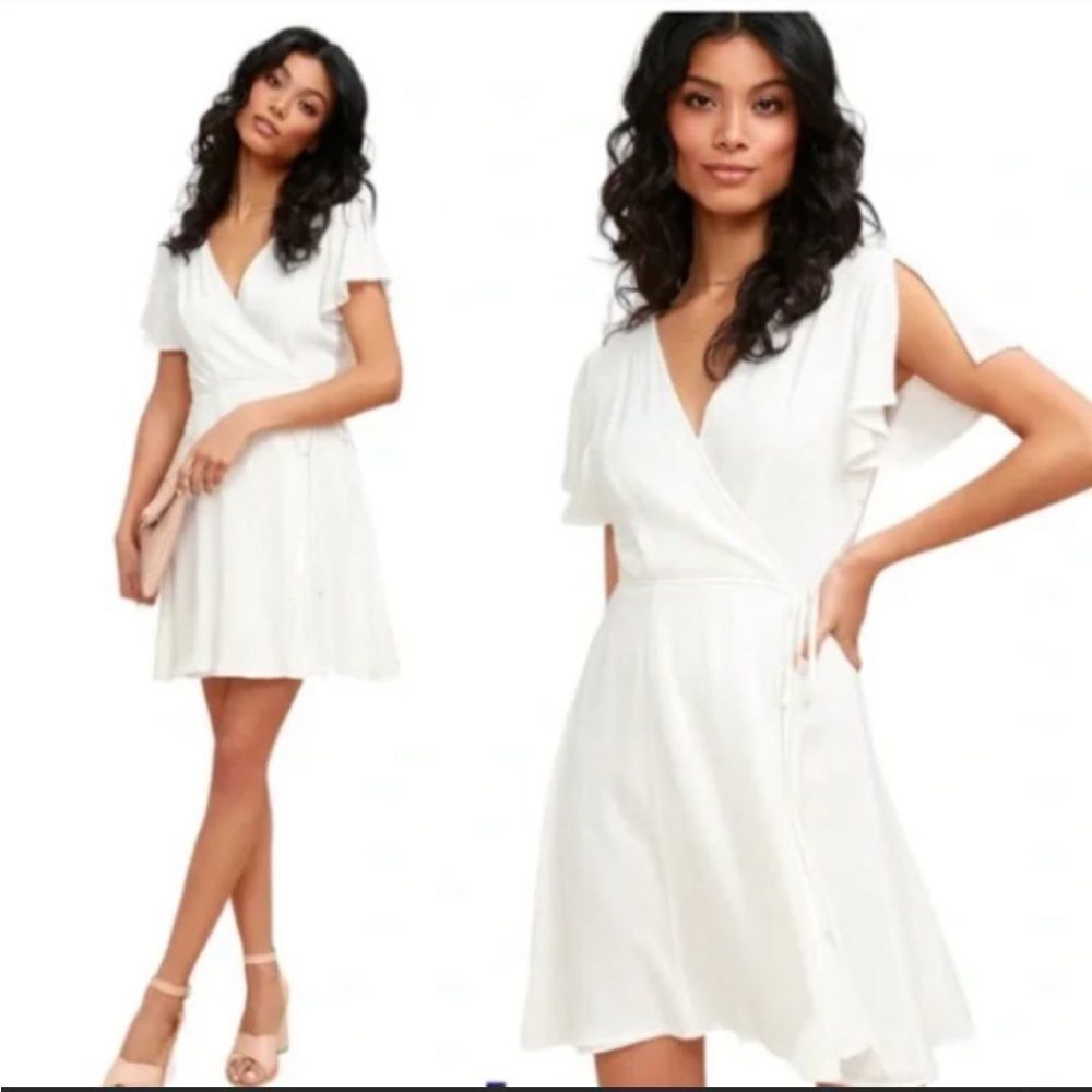 NWT lulus white‎ wrap dress L